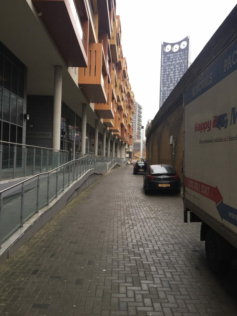 Loading up – the shorter of the two door-to-van walks